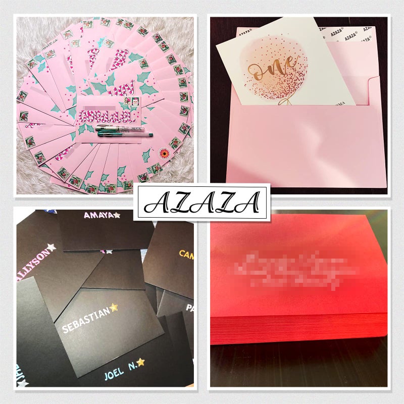AZAZA 100 عبوة دعوات A7 وردية 5x7 - ذاتية الإغلاق، غطاء مربع، مثالية لحفلات استقبال المواليد، بطاقات 5x7، حفلات الزفاف، أعياد الميلاد، الدعوات، التخرج، 5.25 x 7.25 بوصة (وردية) - Image 5